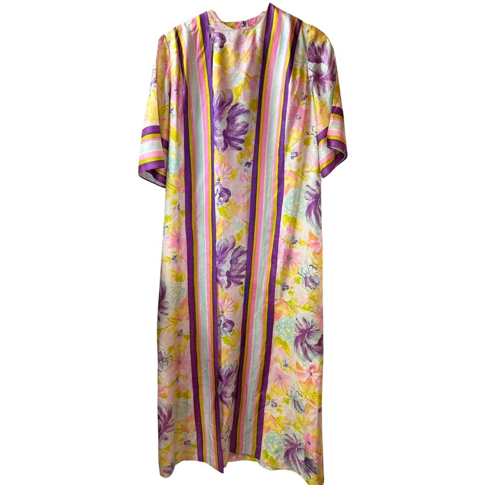 VINTAGE 70s‎ Kaftan Robe Women's S/M Maxi Floral Boho Coverup Beach Glamor Retro
